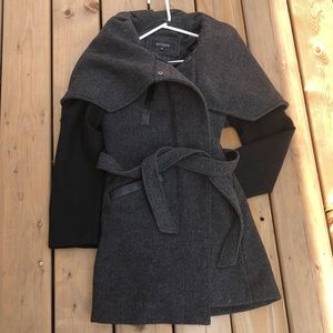 Eclipse Charcoal Gray & Black Trench Coat with Cape Collar